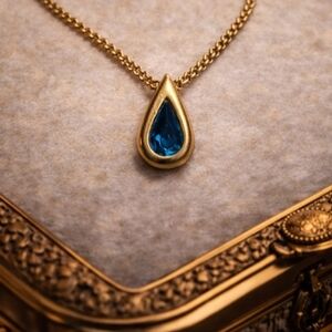 Avon Gold Necklace with Blue Teardrop Pendant